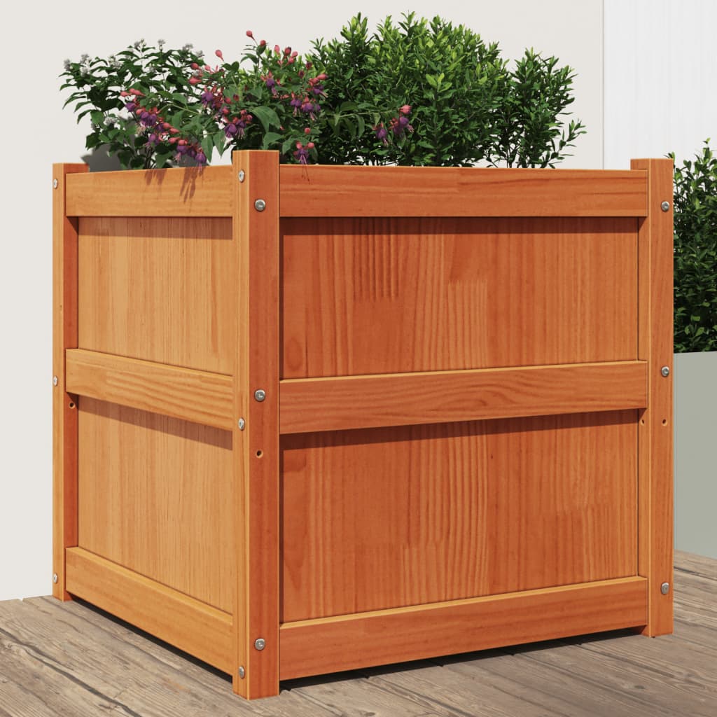 Utendørs Blomsterkasse Plantekasse Tre voksbrun 60x60x60 cm heltre furu