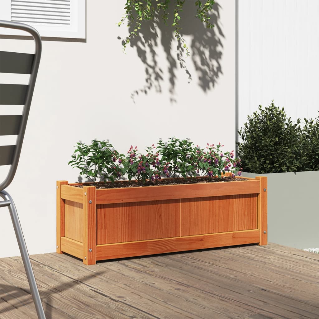 Utendørs Blomsterkasse Plantekasse Tre voksbrun 90x31x31 cm heltre furu