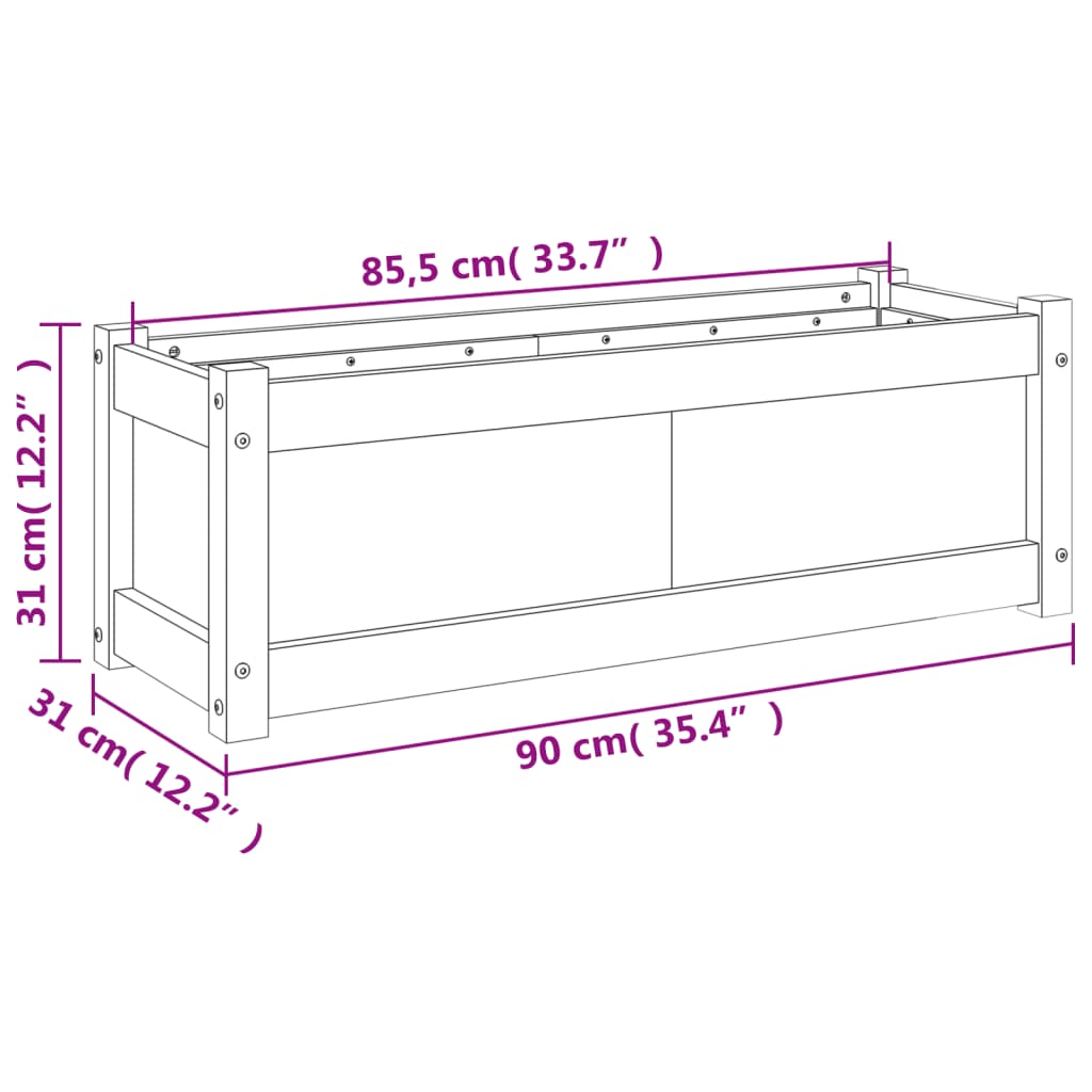 Utendørs Blomsterkasse Plantekasse Tre voksbrun 90x31x31 cm heltre furu