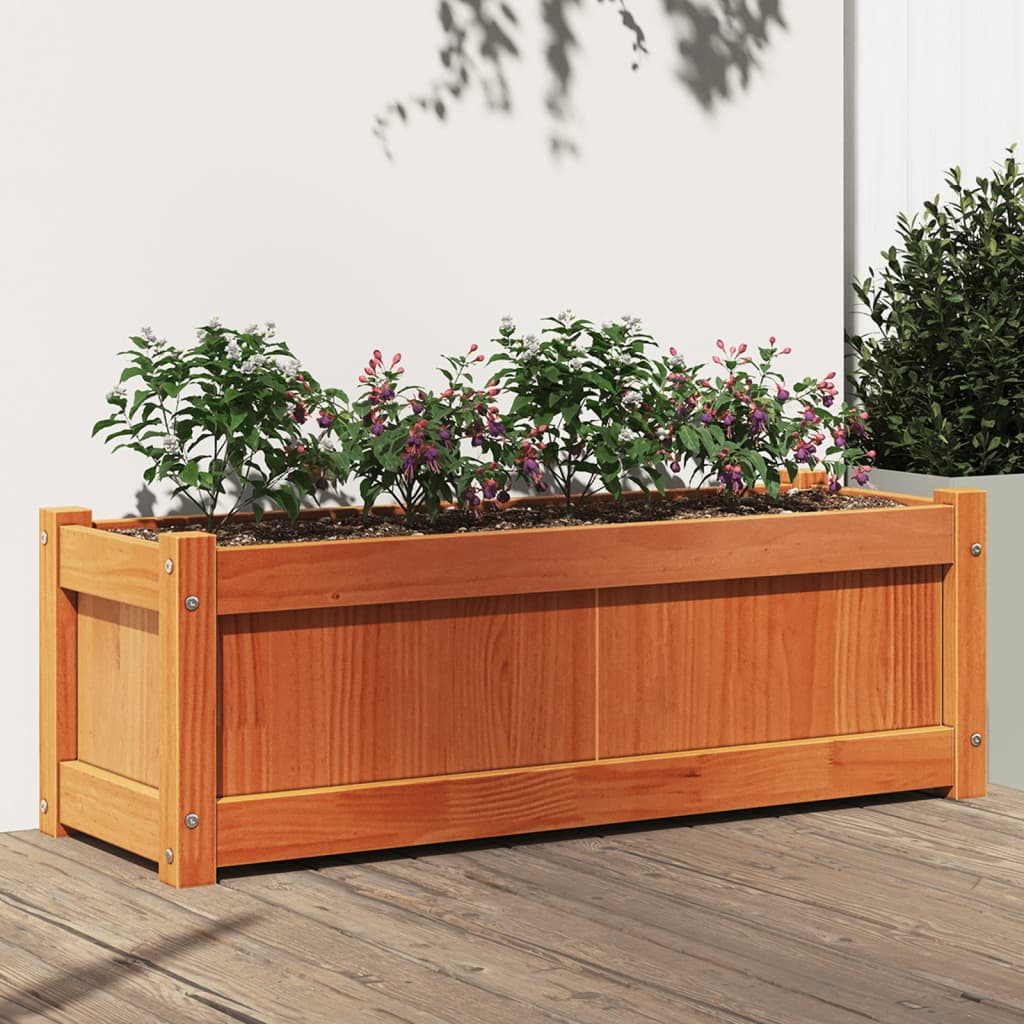 Utendørs Blomsterkasse Plantekasse Tre voksbrun 90x31x31 cm heltre furu