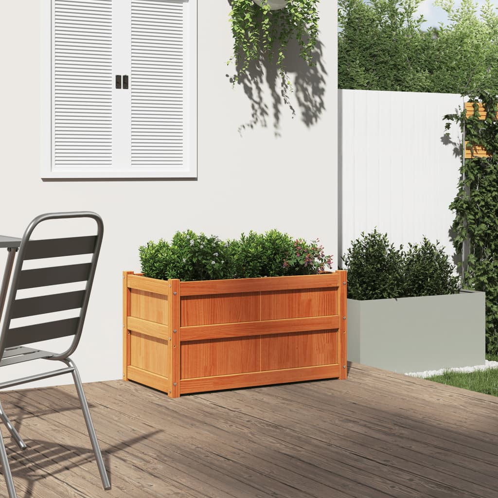 Utendørs Blomsterkasse Plantekasse Tre voksbrun 90x50x50 cm heltre furu