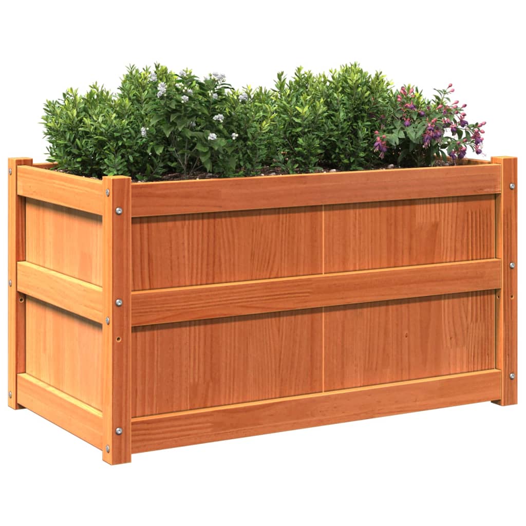 Utendørs Blomsterkasse Plantekasse Tre voksbrun 90x50x50 cm heltre furu