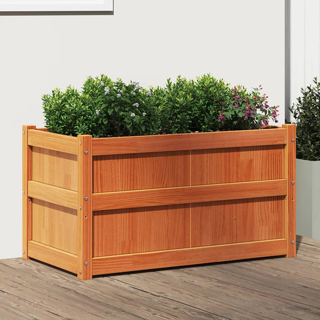 Utendørs Blomsterkasse Plantekasse Tre voksbrun 90x50x50 cm heltre furu