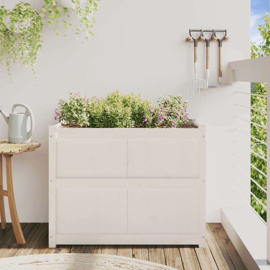 Utendørs Blomsterkasse Plantekasse Tre Hvit 90x50x70 cm heltre furu