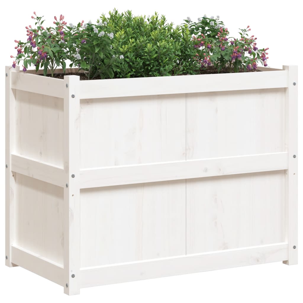 Utendørs Blomsterkasse Plantekasse Tre Hvit 90x50x70 cm heltre furu