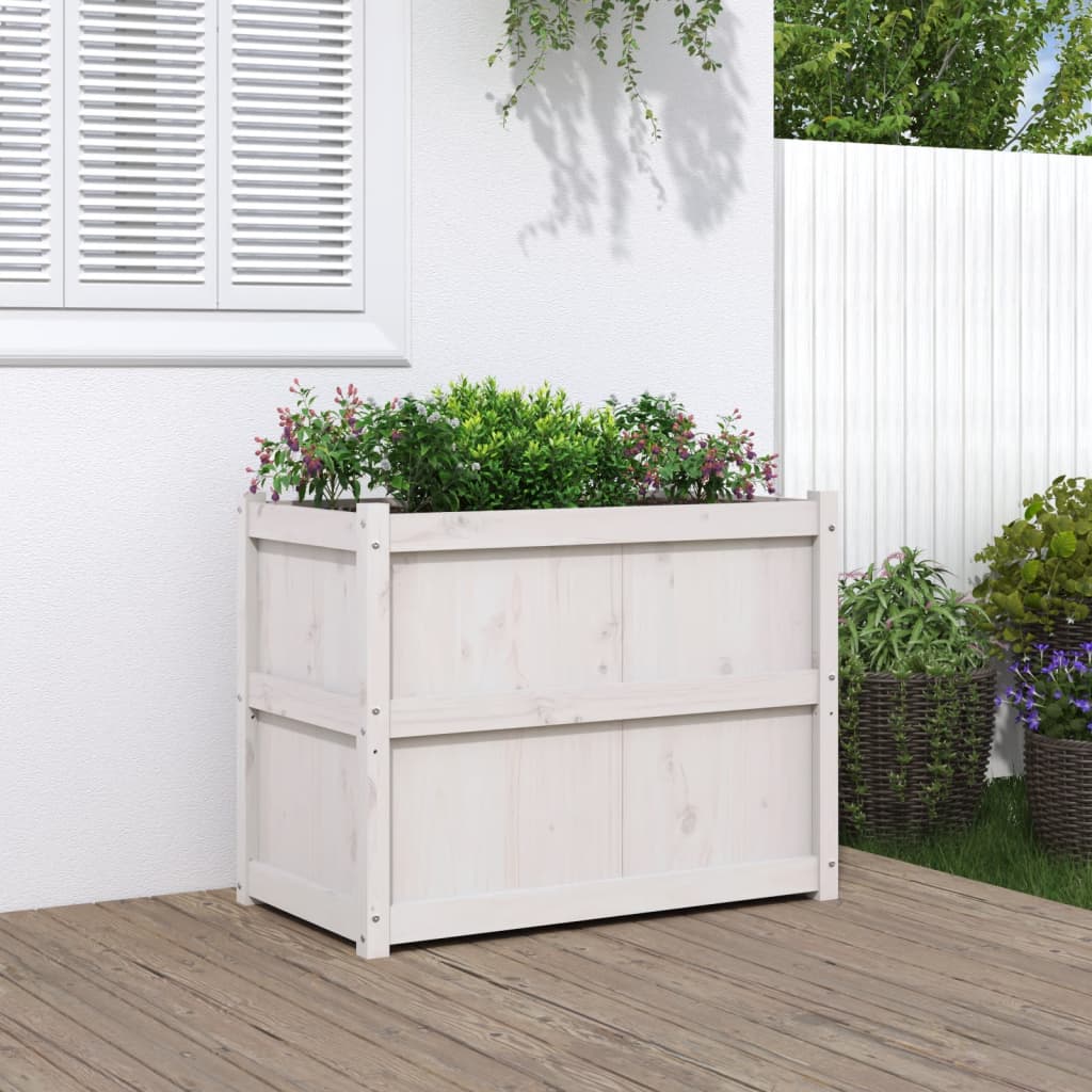 Utendørs Blomsterkasse Plantekasse Tre Hvit 90x50x70 cm heltre furu