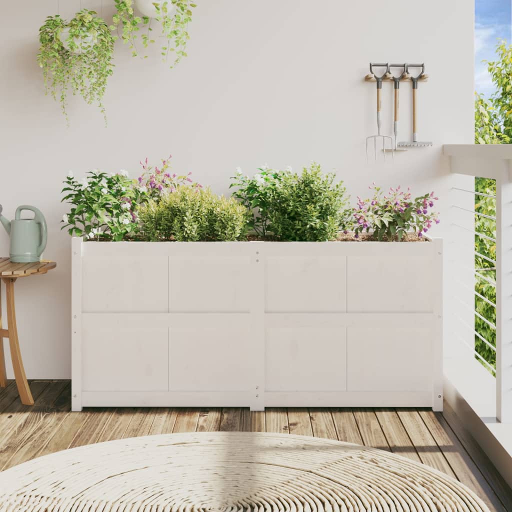 Utendørs Blomsterkasse Plantekasse Tre Hvit 150x50x70 cm heltre furu