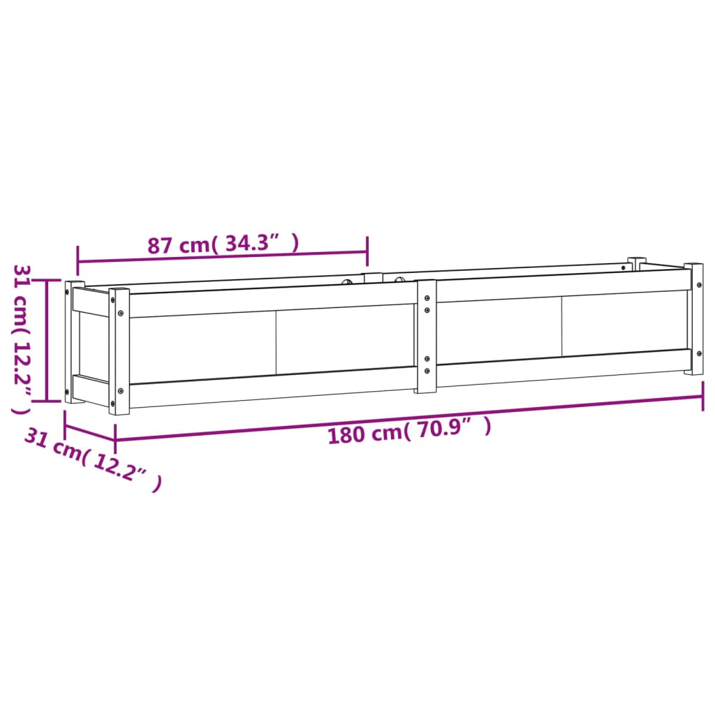 Utendørs Blomsterkasse Plantekasse Tre voksbrun 180x31x31 cm heltre furu