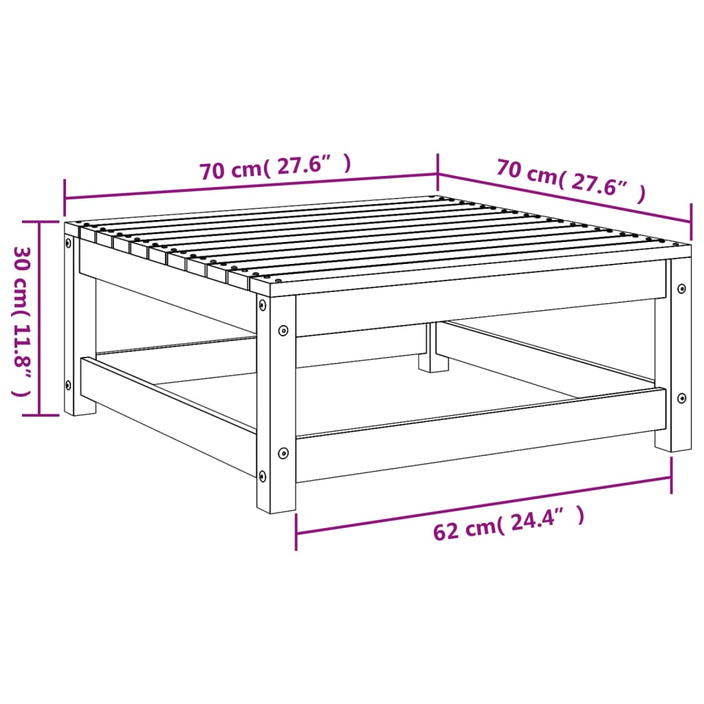 Fotskammel til hage 70x70x30 cm heltre furu