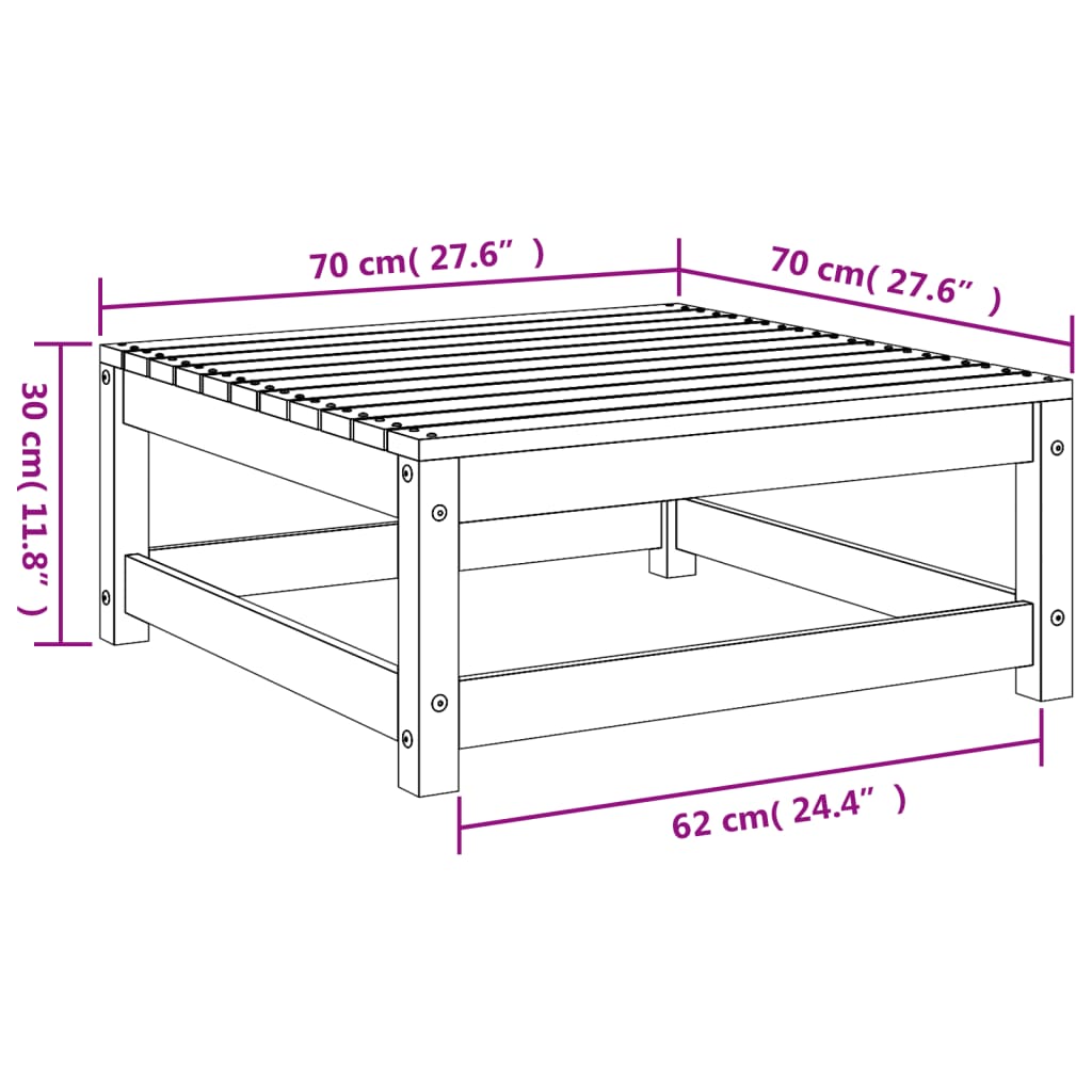 Fotskammel til hage hvit 70x70x30 cm heltre furu