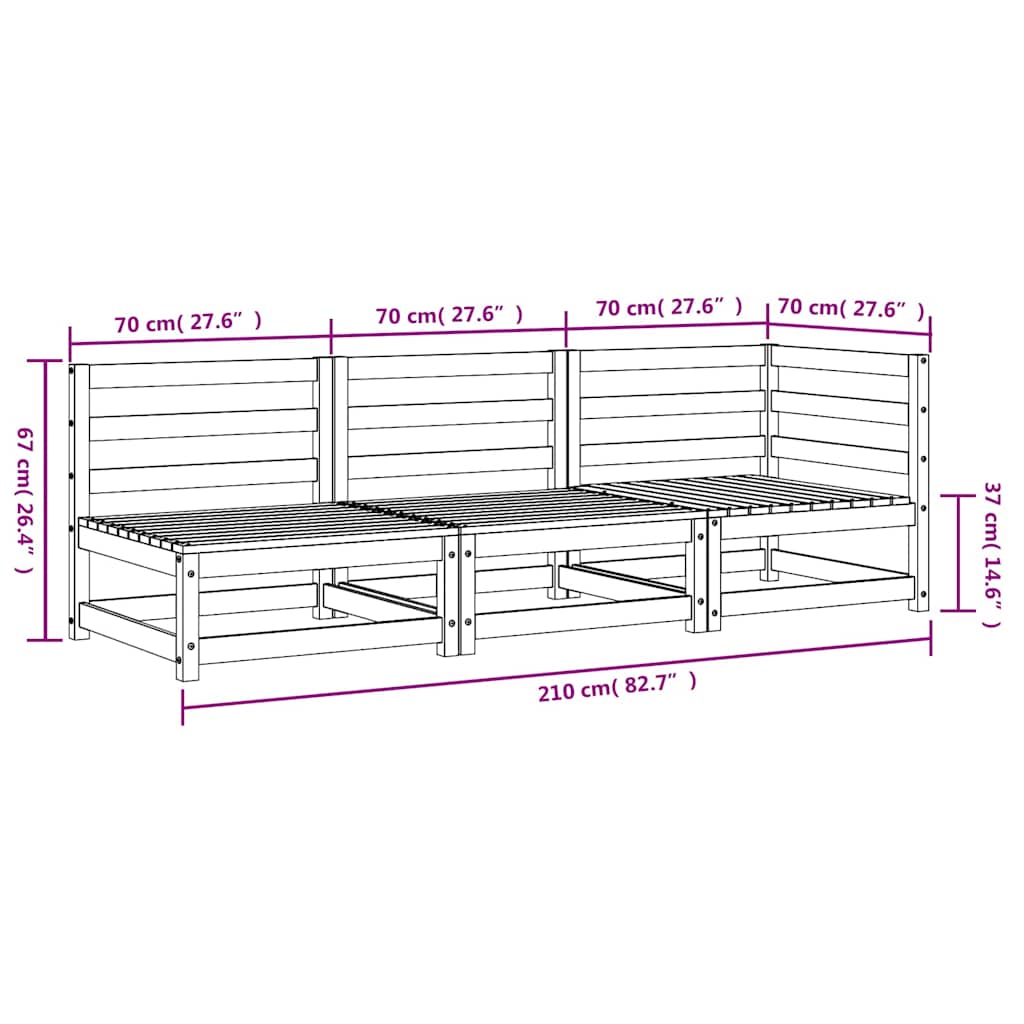 Hagebenk 3-seters hvit heltre furu