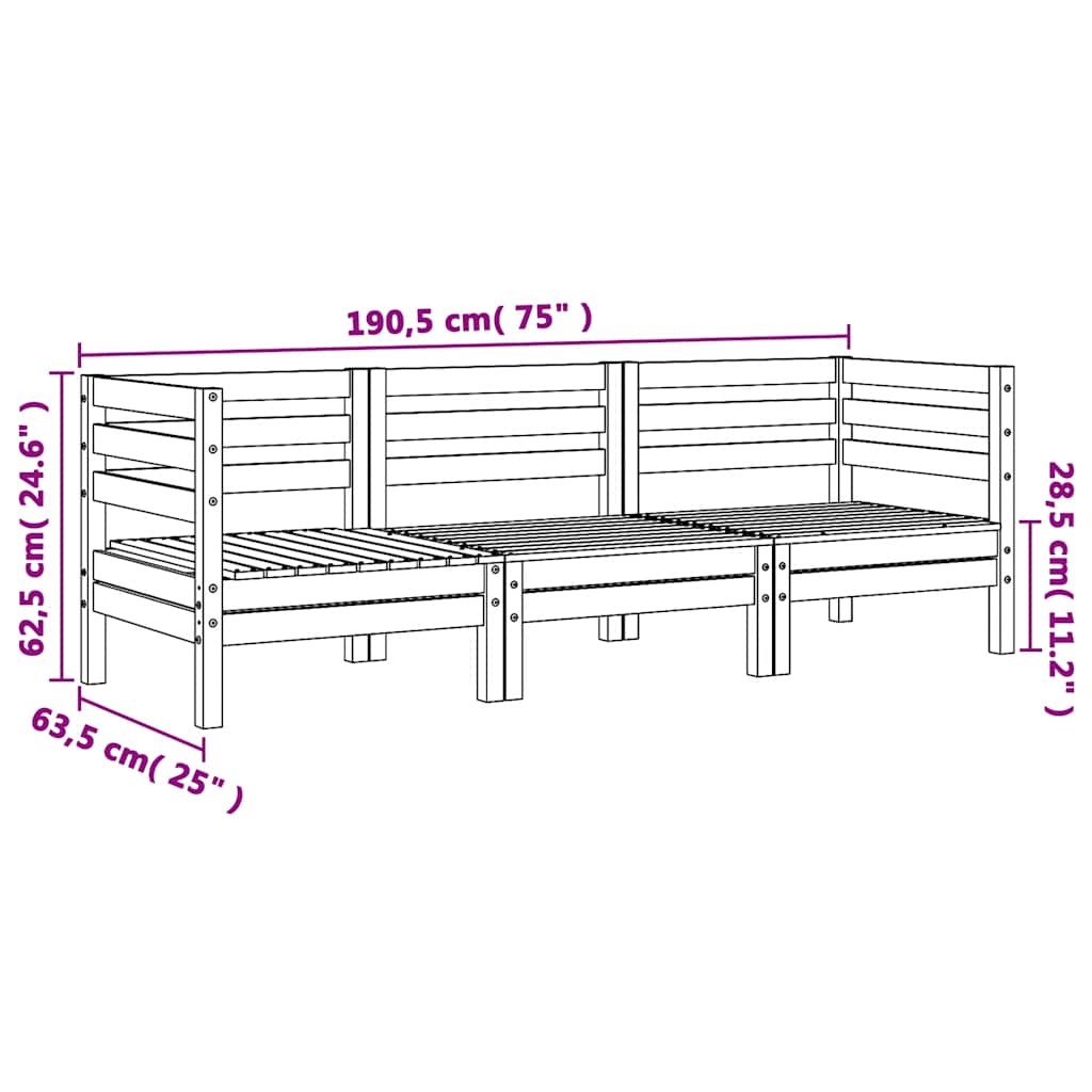 Hagebenk 3-seters voksbrun heltre furu