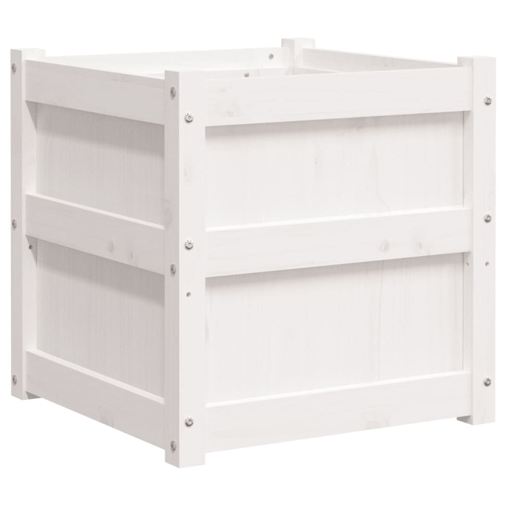 Utendørs Blomsterkasse Plantekasse Tre Hvit 50x50x50 cm heltre furu