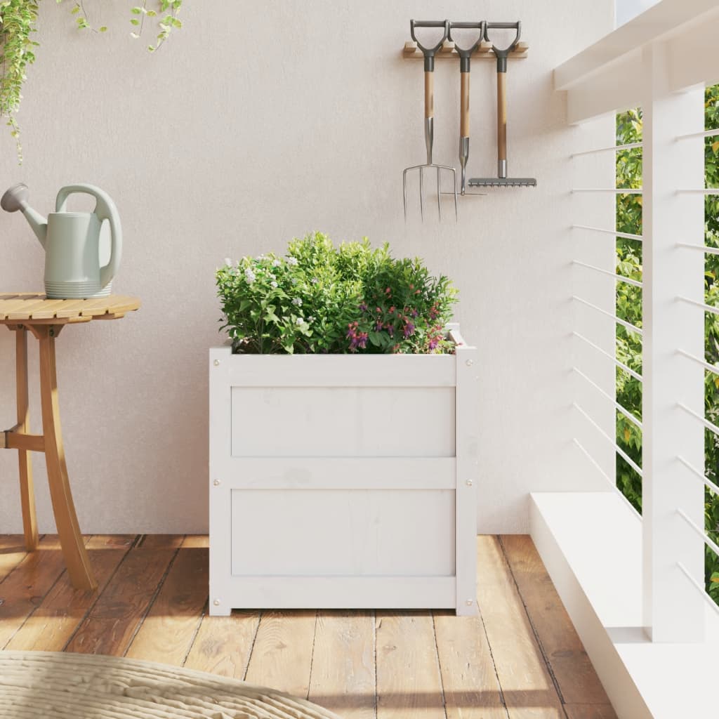 Utendørs Blomsterkasse Plantekasse Tre Hvit 50x50x50 cm heltre furu