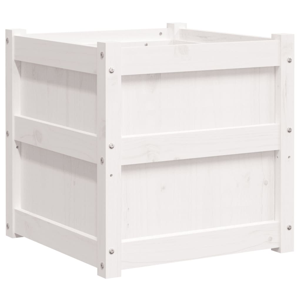 Utendørs Blomsterkasse Plantekasse Tre Hvit 50x50x50 cm heltre furu
