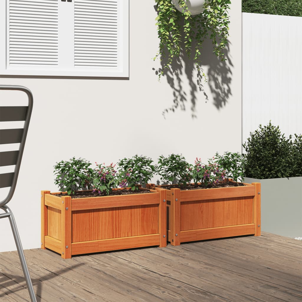 Utendørs Blomsterkasse Plantekasse Tre 2 stk Brun heltre furu