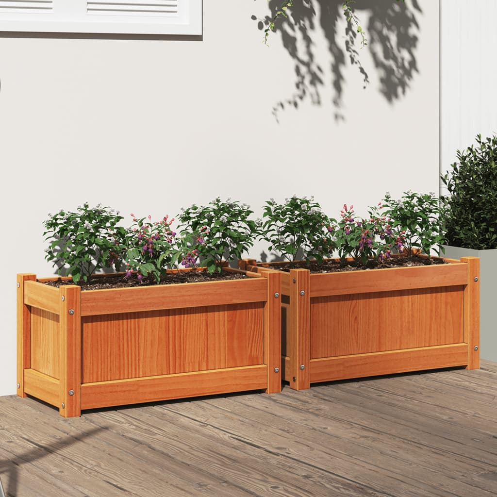 Utendørs Blomsterkasse Plantekasse Tre 2 stk Brun heltre furu