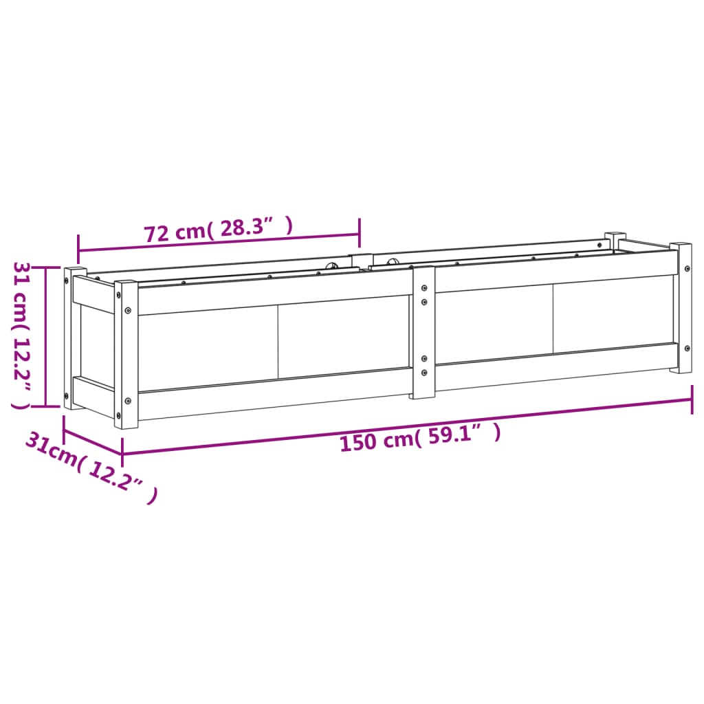 Utendørs Blomsterkasse Plantekasse Tre 150x31x31 cm heltre douglasgran