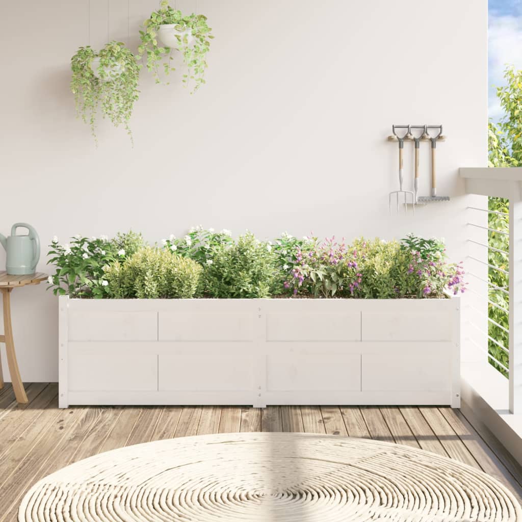Utendørs Blomsterkasse Plantekasse Tre Hvit 180x50x50 cm heltre furu