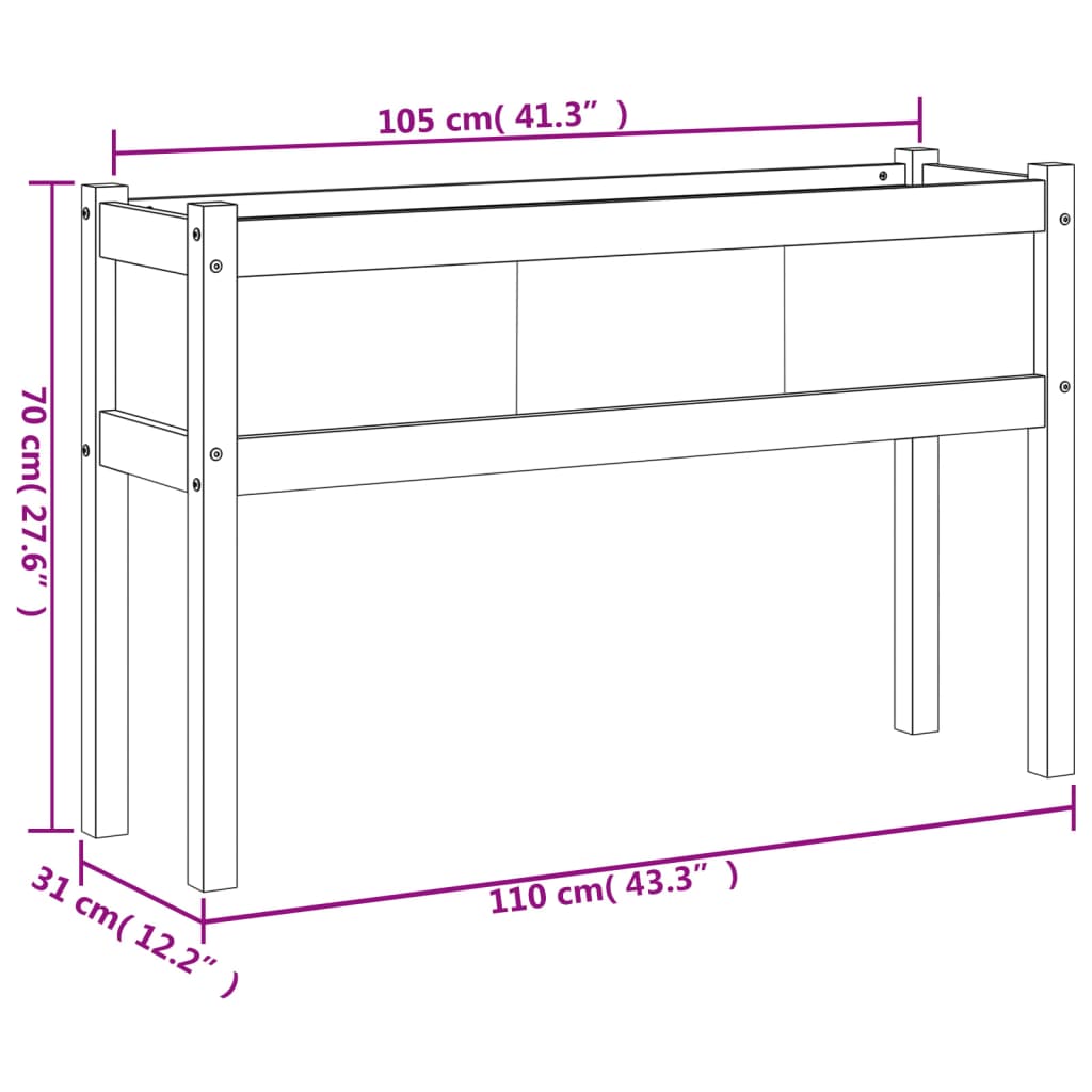 Utendørs Blomsterkasse Plantekasse Tre med ben Hvit 110x31x70 cm heltre furu
