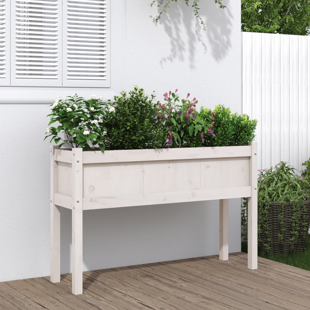 Utendørs Blomsterkasse Plantekasse Tre med ben Hvit 110x31x70 cm heltre furu