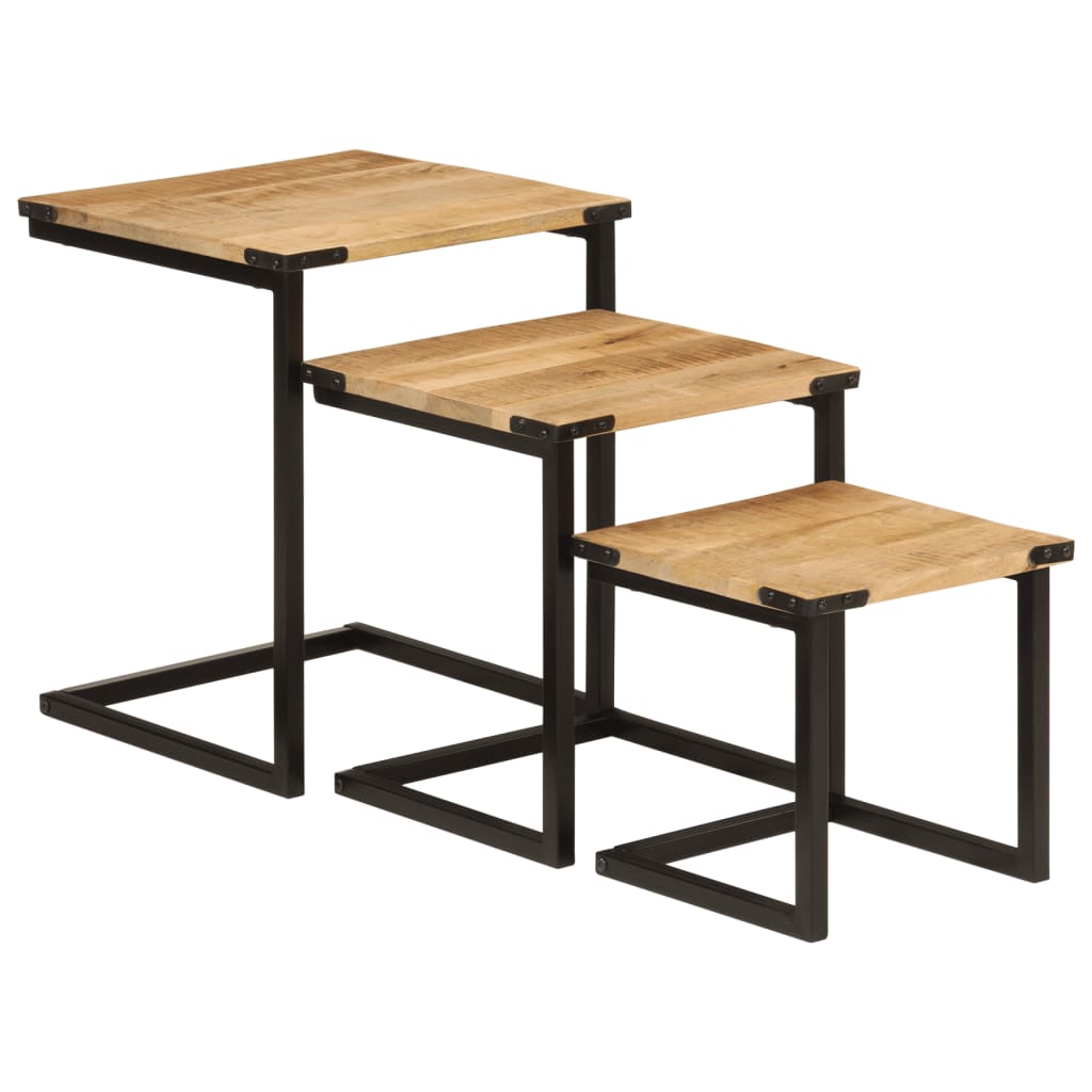 Stablebare salongbord 3 stk heltre mango og jern