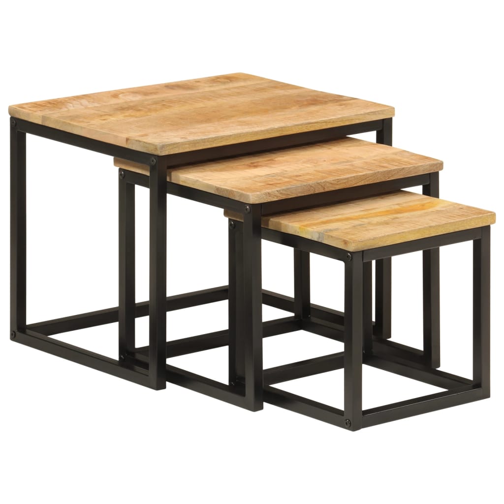 Stablebare salongbord 3 stk heltre mango og jern