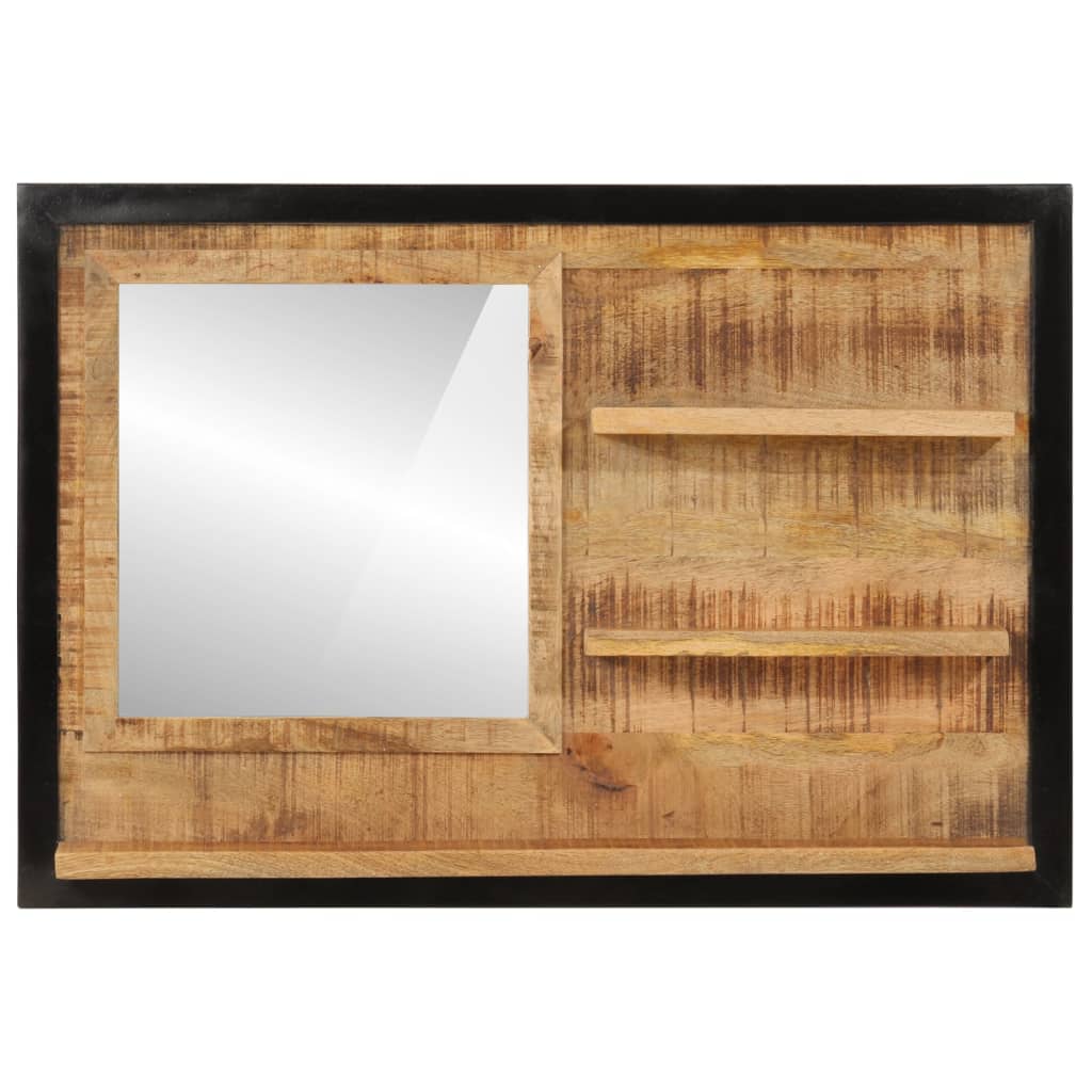 Veggspeil Tre med hyller 80x8x55 cm glass og heltre mango