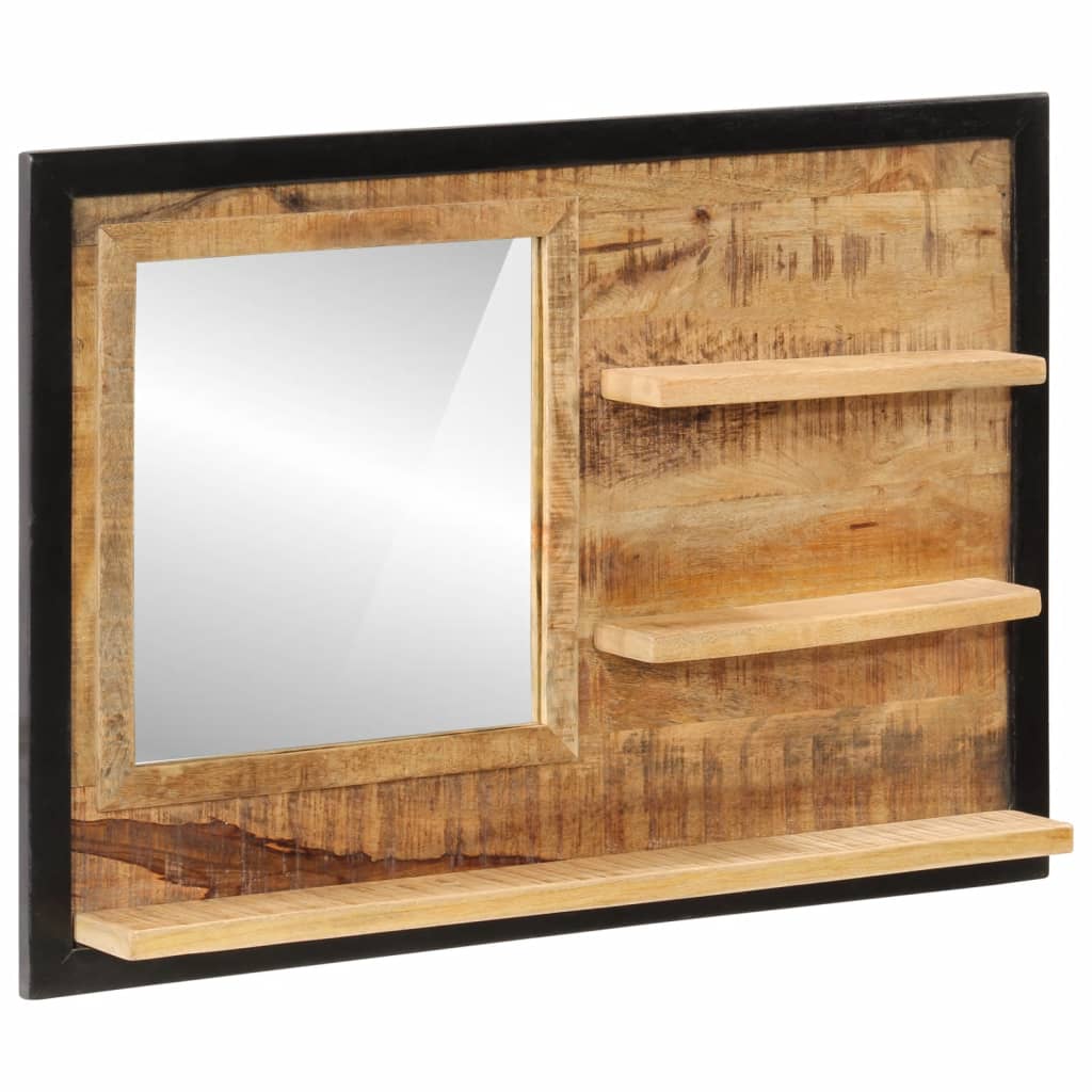 Veggspeil Tre med hyller 80x8x55 cm glass og heltre mango