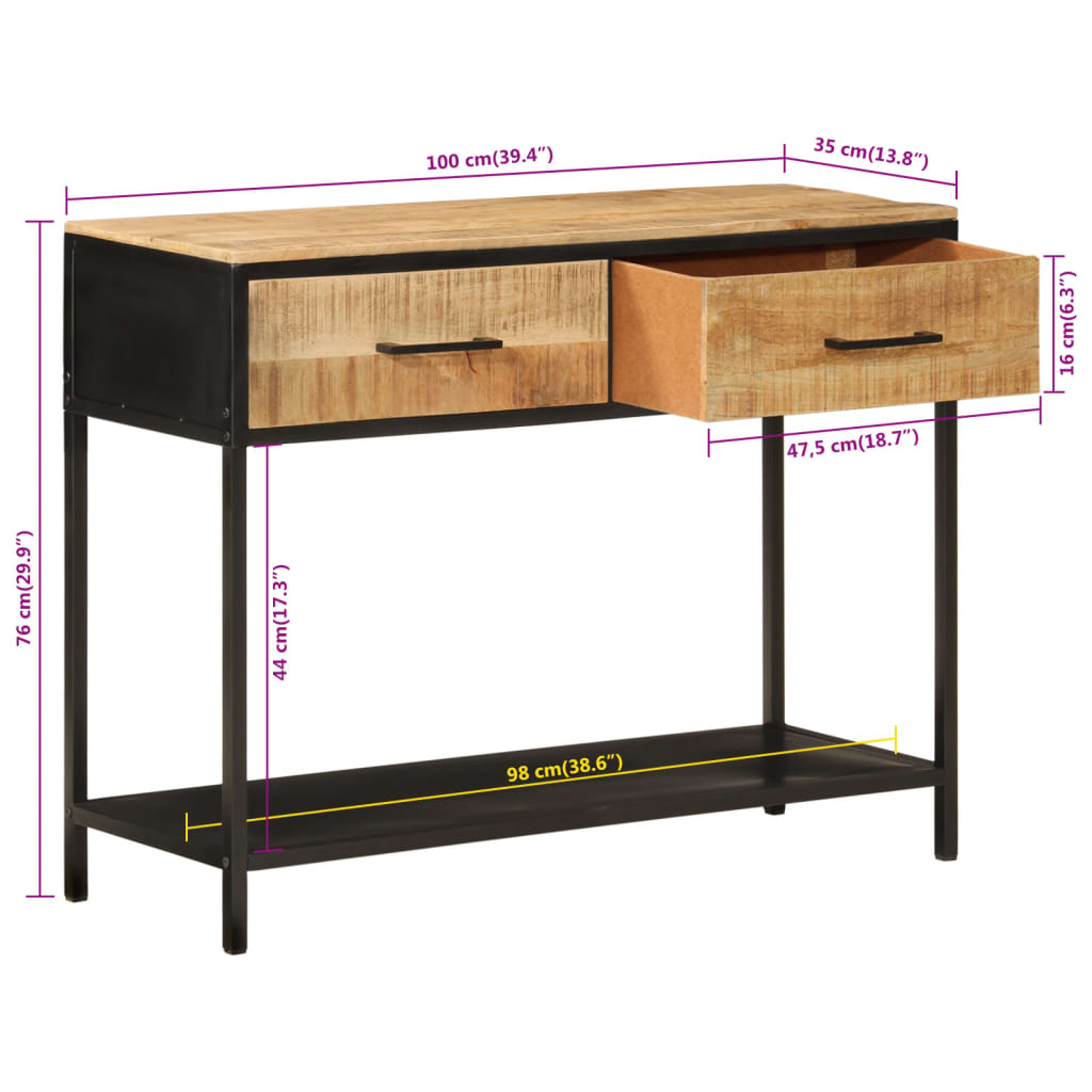 Avlastningsbord Konsollbord Tre 100x35x76 cm heltre mango og jern