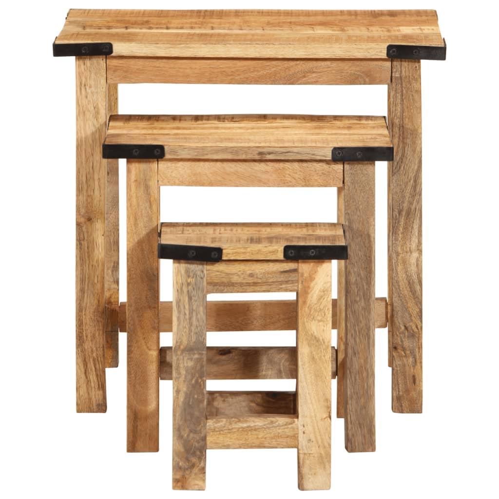 Sidebord Tre Stablebare 3 stk grovt heltre mangotre