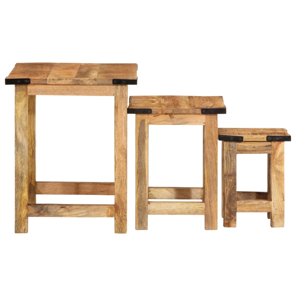 Sidebord Tre Stablebare 3 stk grovt heltre mangotre