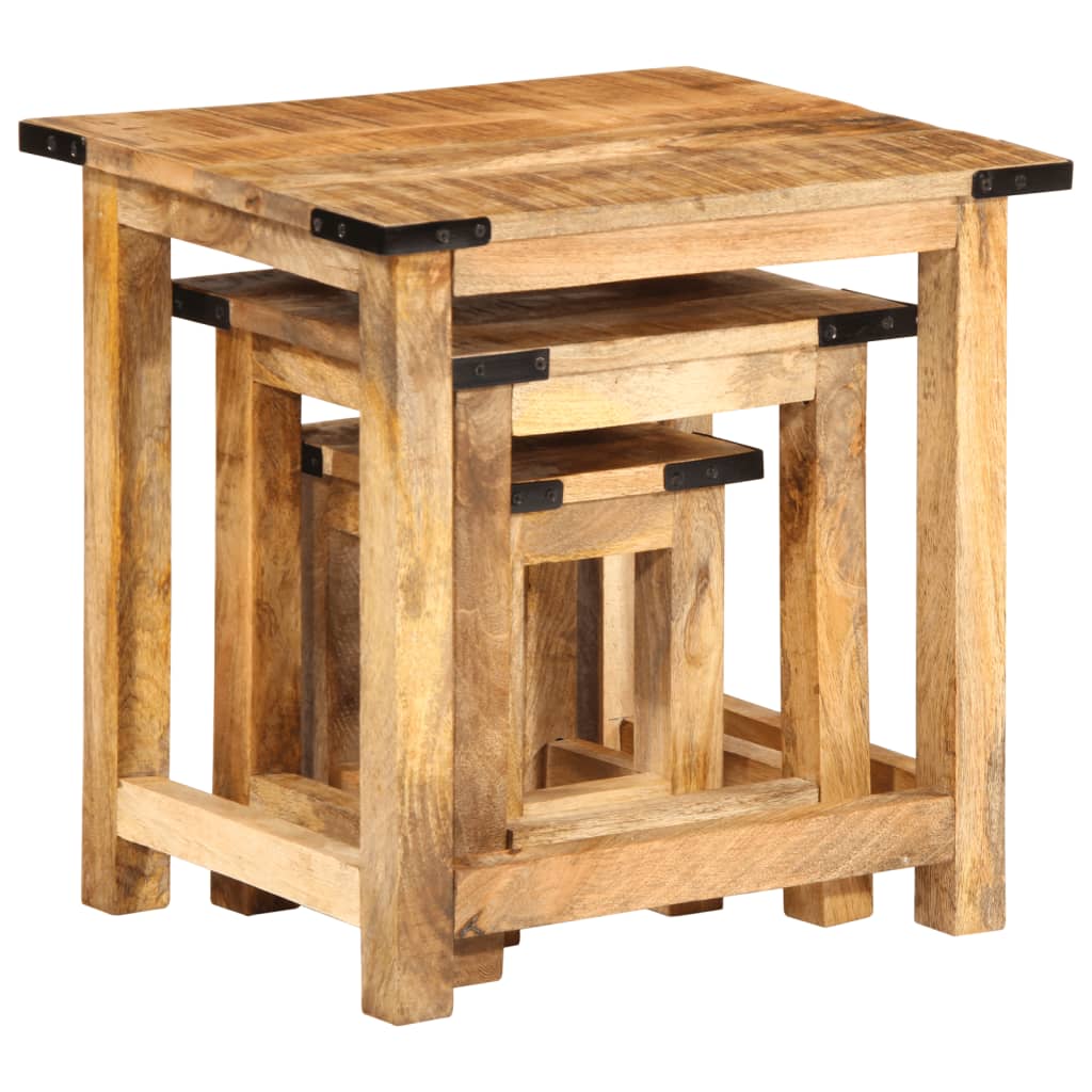 Sidebord Tre Stablebare 3 stk grovt heltre mangotre