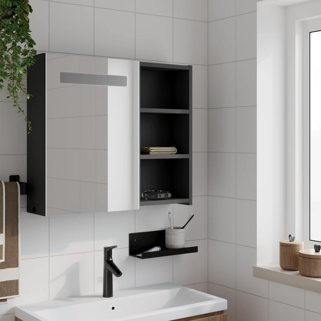 Baderomsspeilskap med LED-lys Svart 60x13x52 cm