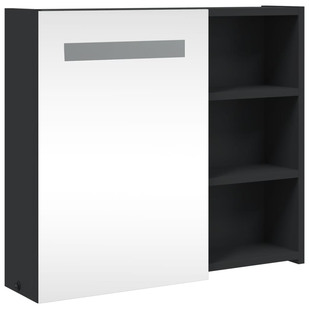 Baderomsspeilskap med LED-lys Svart 60x13x52 cm