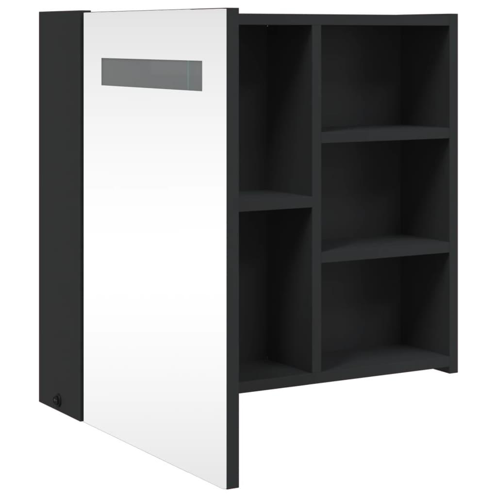 Baderomsspeilskap med LED-lys Svart 60x13x52 cm