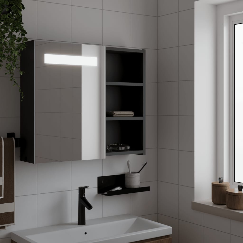 Baderomsspeilskap med LED-lys Svart 60x13x52 cm