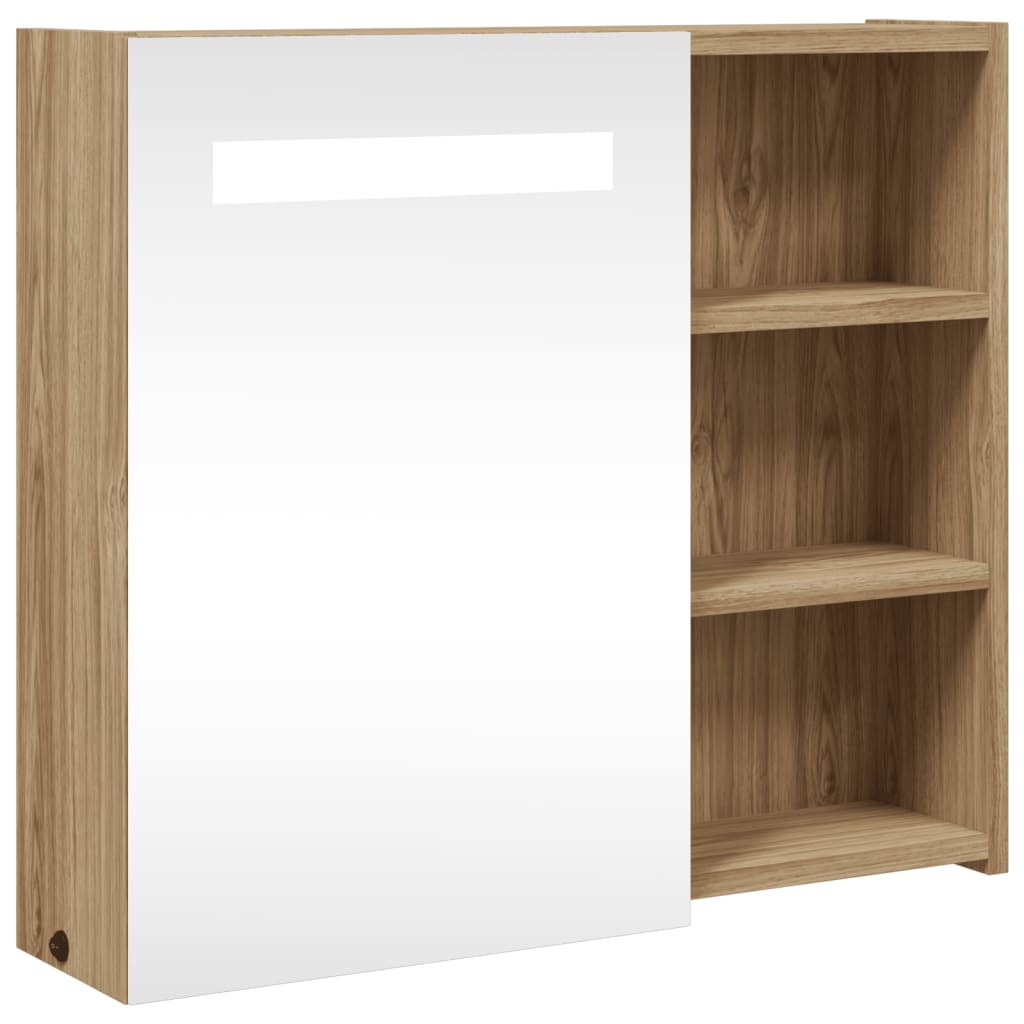 Baderomsspeilskap med LED-lys Eik 60x13x52 cm