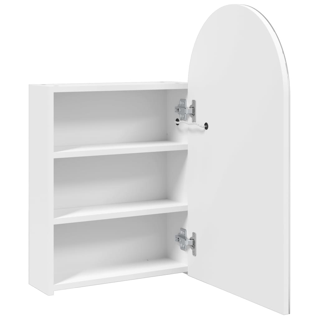 Baderomsspeilskap med LED-lys buet Hvit 42x13x70 cm