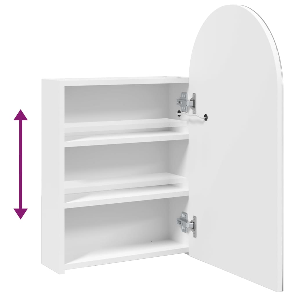Baderomsspeilskap med LED-lys buet Hvit 42x13x70 cm