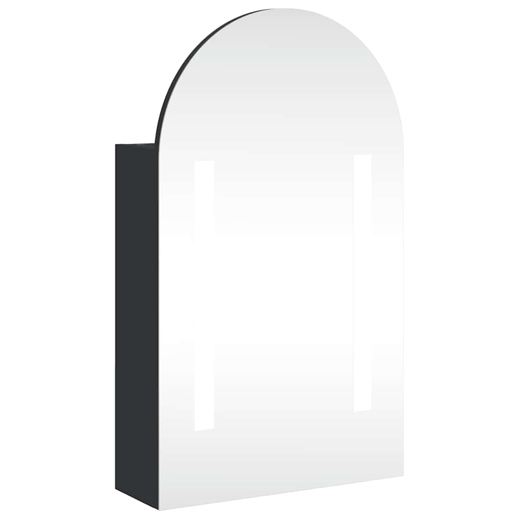 Baderomsspeilskap med LED-lys buet Svart 42x13x70 cm