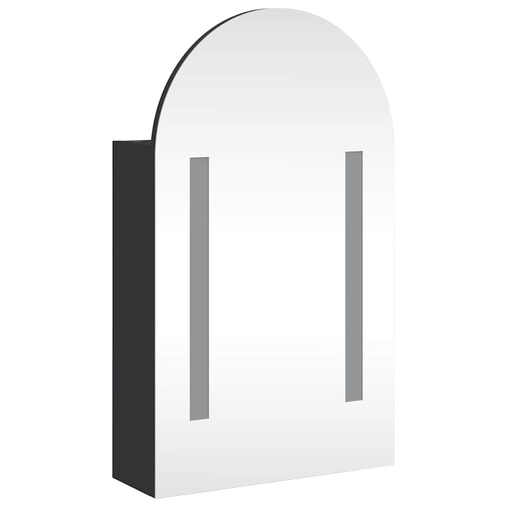 Baderomsspeilskap med LED-lys buet Svart 42x13x70 cm