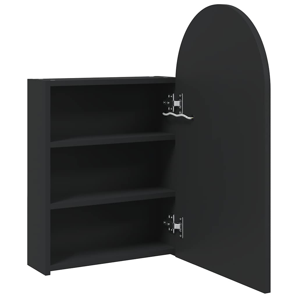 Baderomsspeilskap med LED-lys buet Svart 42x13x70 cm