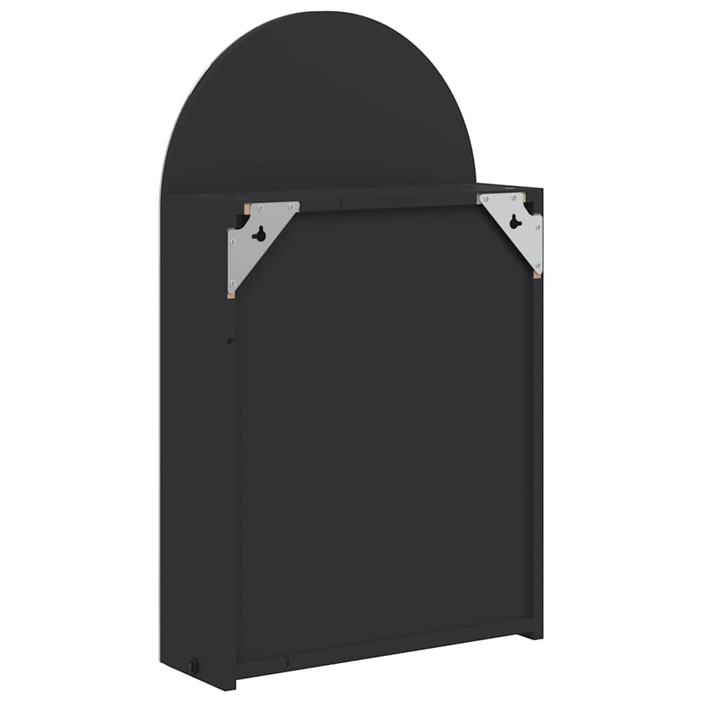 Baderomsspeilskap med LED-lys buet Svart 42x13x70 cm