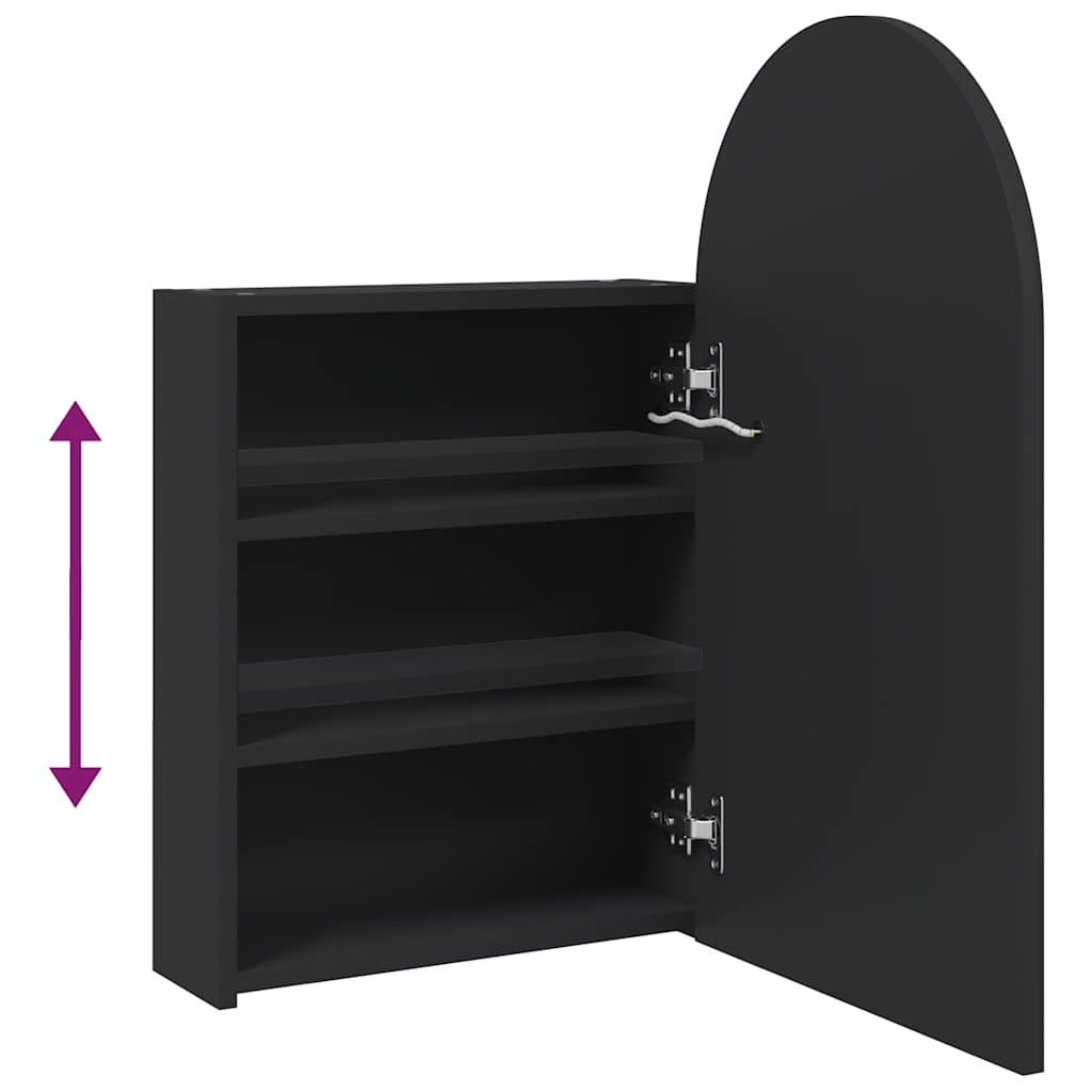 Baderomsspeilskap med LED-lys buet Svart 42x13x70 cm