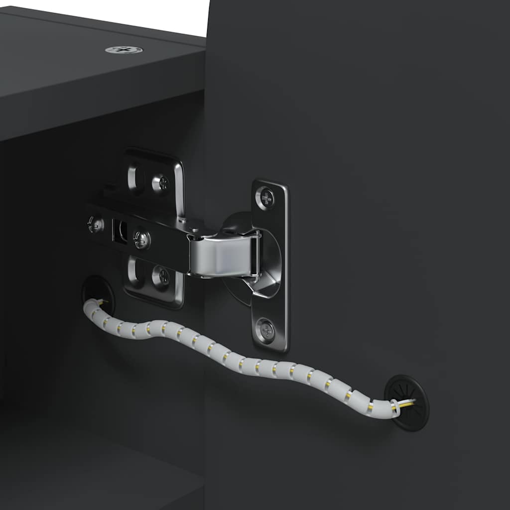 Baderomsspeilskap med LED-lys buet Svart 42x13x70 cm