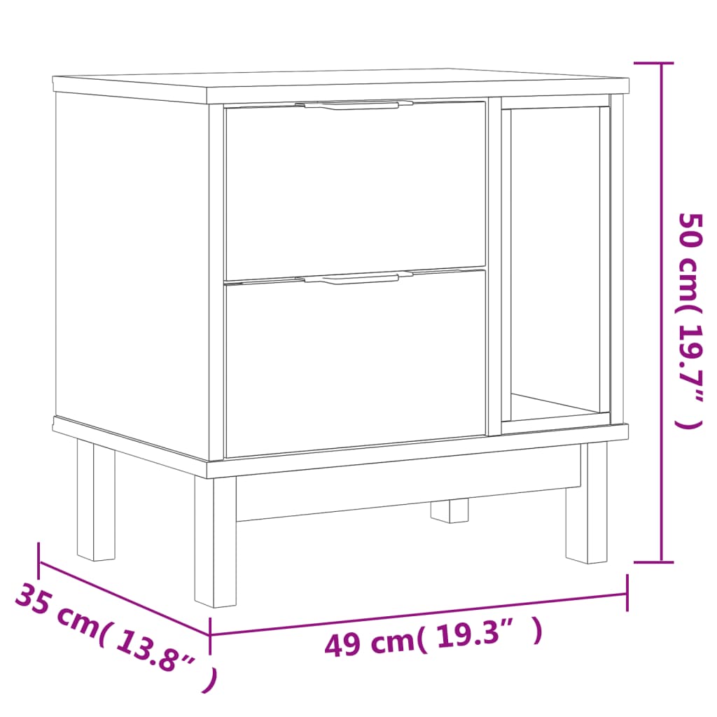 Nattbord Sengbord Tre heltre furu FLAM 49x35x50 cm