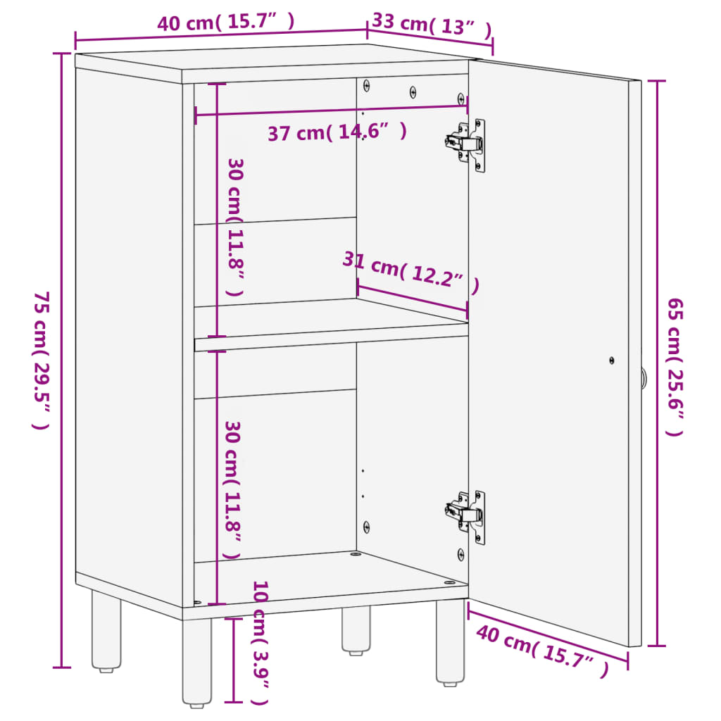 Skap heltre mango 40x33x75 cm