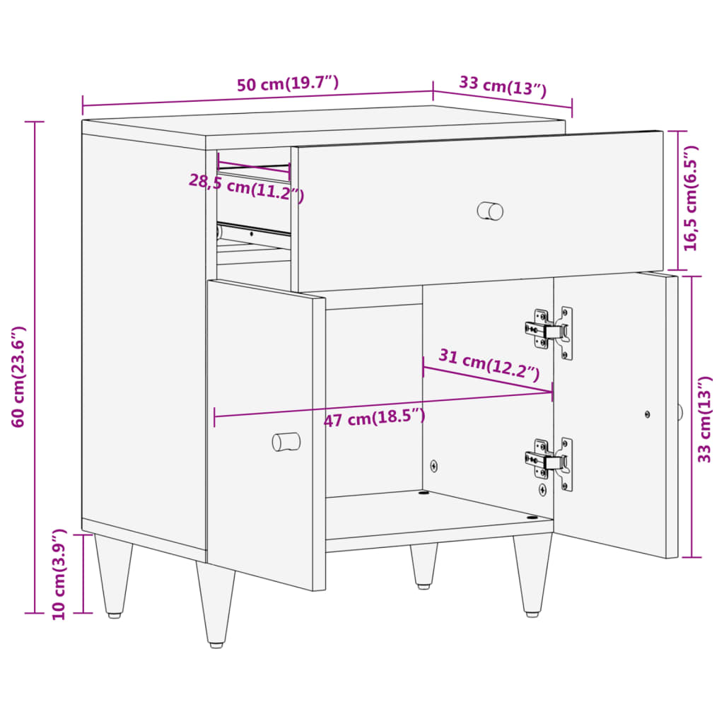 Nattbord Sengbord Tre heltre mangotre 50x33x60 cm
