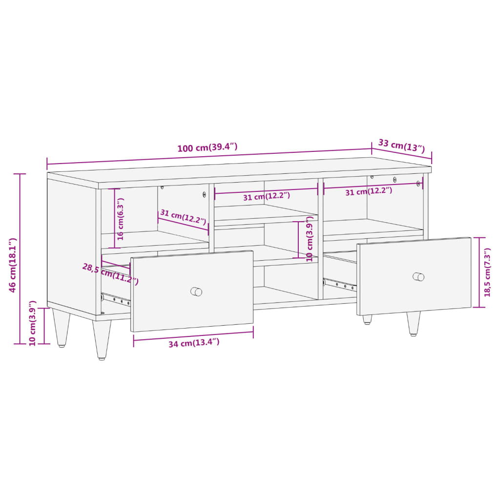TV-Møbel Tre TV-benk heltre mango 100x33x46 cm